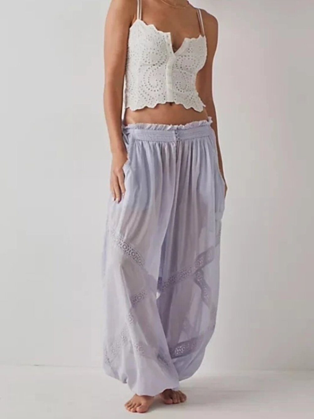 Free People Table Talk Sleep Pants High-Rise Wide-leg Pockets Lace M